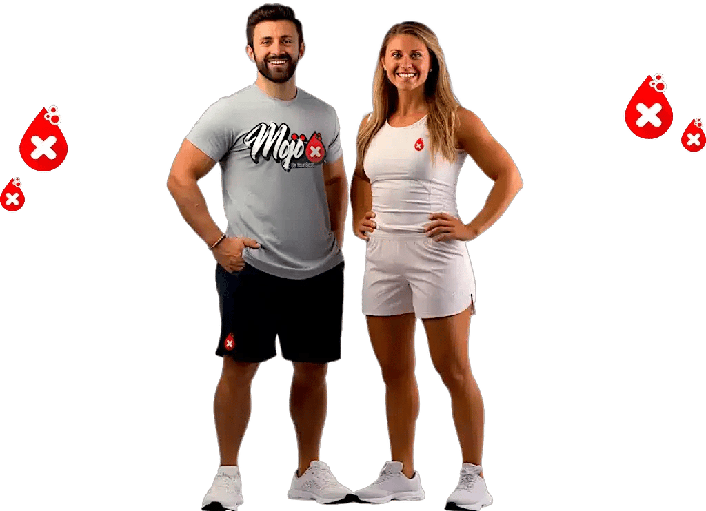 Fit couple in Mojo t-shirt at sportswear